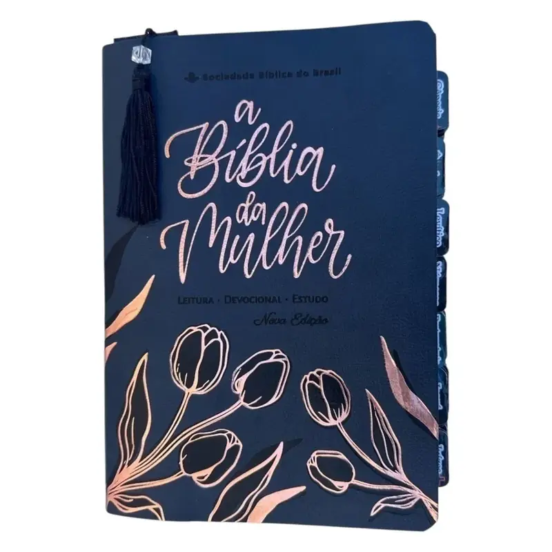 Foto do produto Biblia da Mulher de estudos Preta aston Grande com abas adesivas coladas NAA + marca páginas