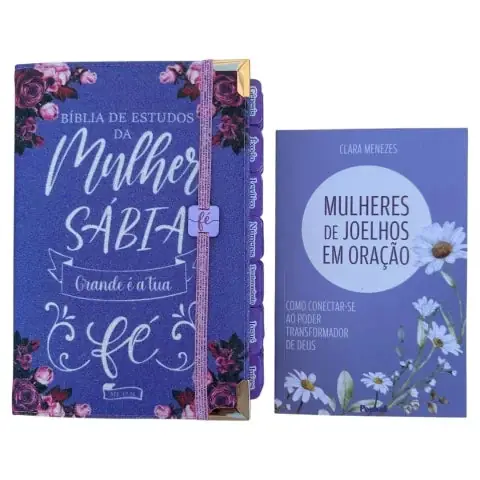 Foto do produto Bíblia da Mulher Sábia de Estudos 100% Glitter Lilás com Abas adesivas + Brinde livro mulheres de joelho