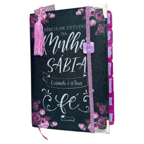 Foto do produto Bíblia da Mulher Sábia de Estudos 100% Glitter Preta com Abas adesivas + Elástico + Marca páginas