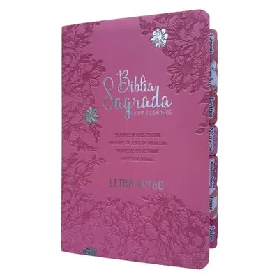 Capa do livro Bíblia Letra Jumbo Rosa Clara Com Abas Adesivas coladas