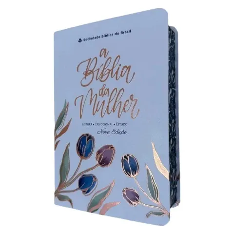 Capa do livro Biblia da Mulher de estudos branca tulipas compacta ARC capa luxo SBB