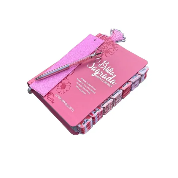 Capa do livro Bíblia Sagrada Rosa – Capa Luxo - Letra Hiper Gigante - Full Color com Abas Adesivas ARC - CPP
