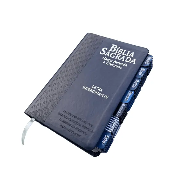 Capa do livro Bíblia Azul Masculina Capa Luxo Letra Hiper Gigante Full Color com Abas Adesivas ARC